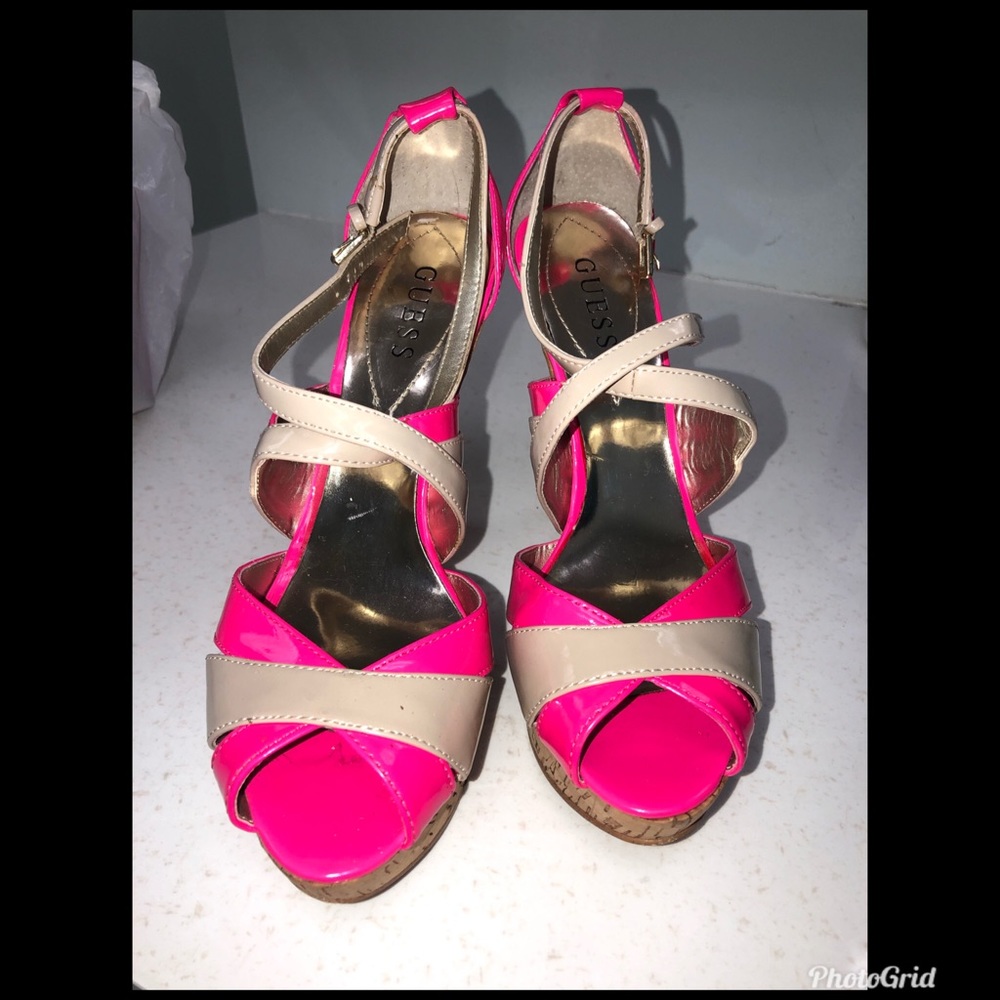 By Guess /Hot pink neon open toed heels